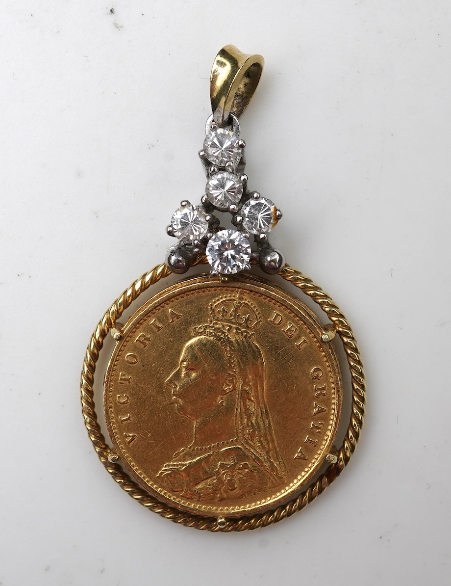 A gold half sovereign pendant, circa 1887 and later